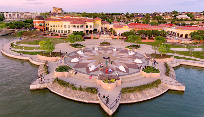 Aerial view of The Harbor Rockwall on Lake Ray Hubbard
