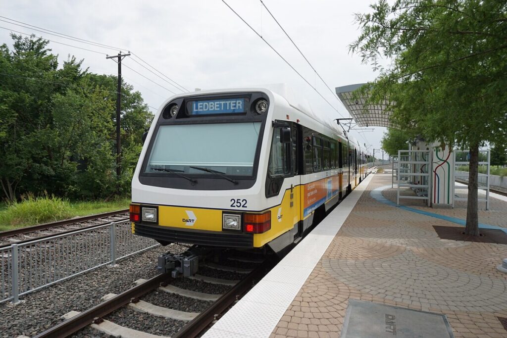DART Blue Line train at Downtown Rowlett Station in Rowlett, TX