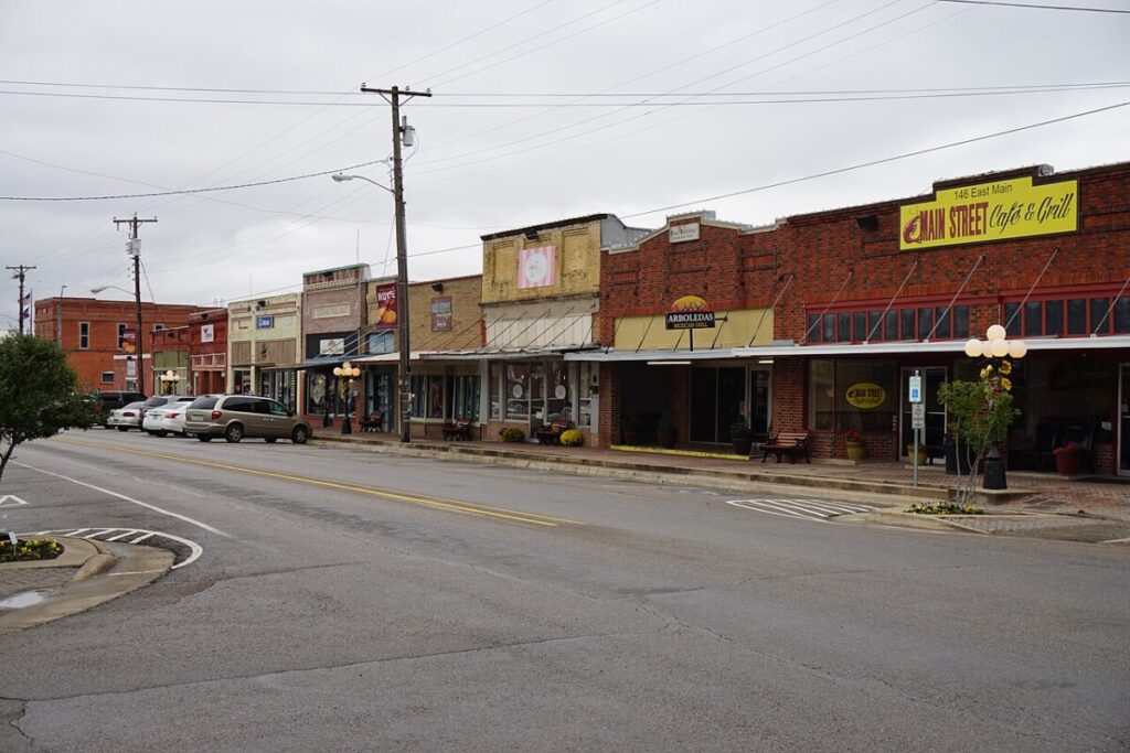 Historic Main Street storefronts in downtown Royse City, TX